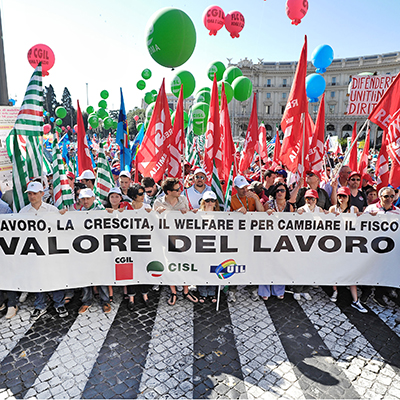 16/06/2012 Roma, corteo dei sindacati confederali contro la riforma del mercato del lavoro. Nella foto un momento della manifestazione