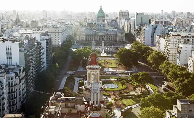 View over the Plaza Congreso from Edificio Barolo, Buenos Aires, Argentina