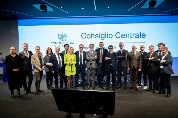La squadra di presidenza della Piccola Industria Confindustria durante il Consiglio Centrale di Bergamo, prima tappa del percorso dei Centrali itineranti.