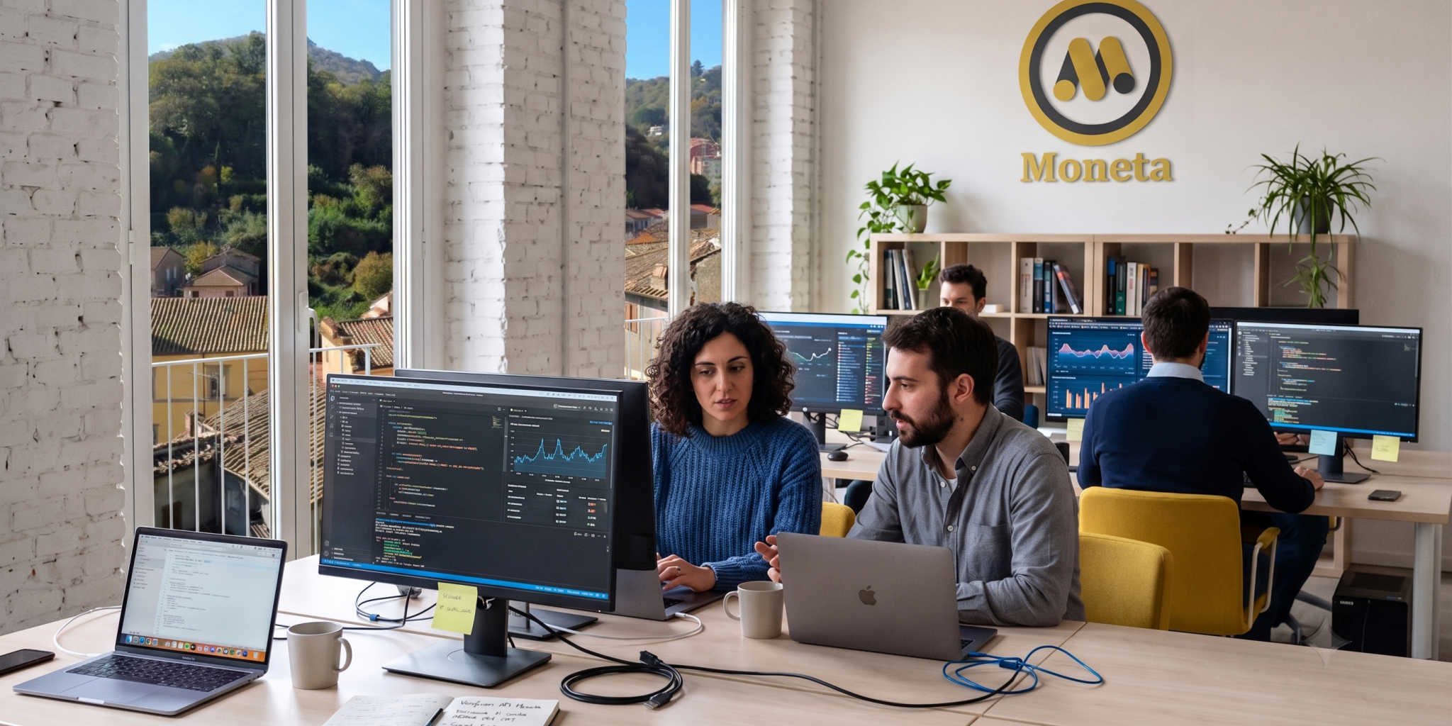 UFFICIO Il team di Moneta nella sede della startup a Canepina, in provincia di Viterbo.
