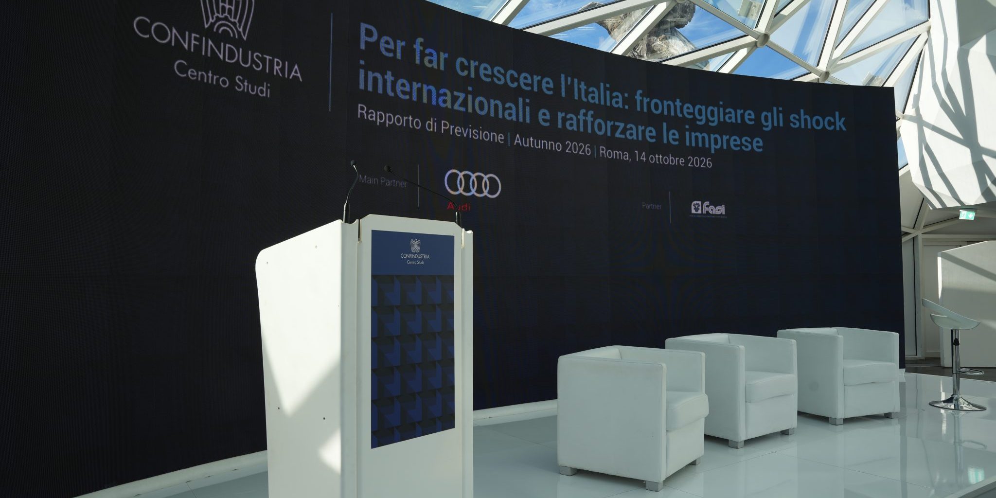 DSC06981 La presentazione del Rapporto di previsione d’autunno del Centro Studi Confindustria alla Lanterna di Fuksas, a Roma.