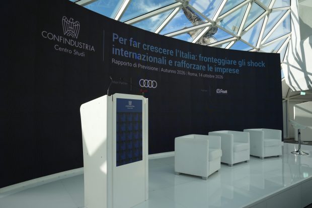 La presentazione del Rapporto di previsione d’autunno del Centro Studi Confindustria alla Lanterna di Fuksas, a Roma.